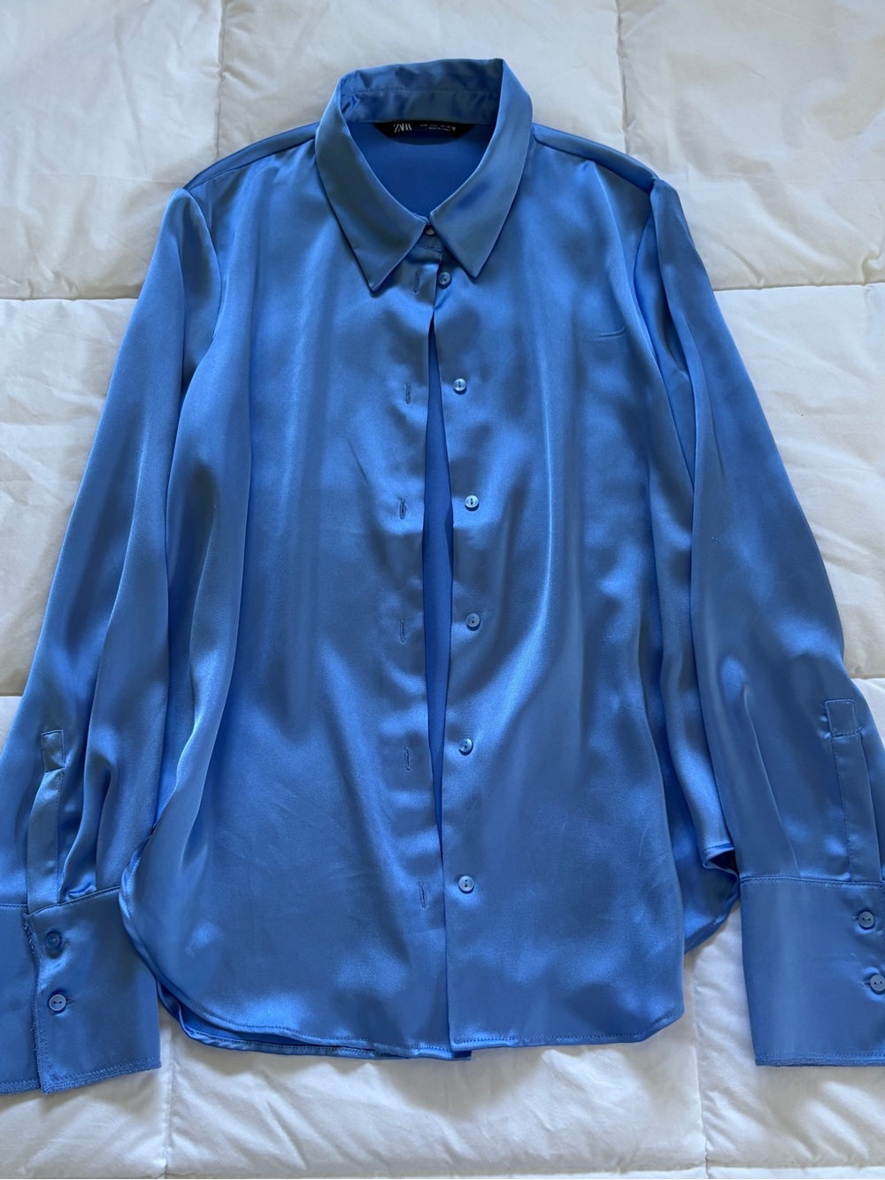 Blue Zara Satin Effect Button Down